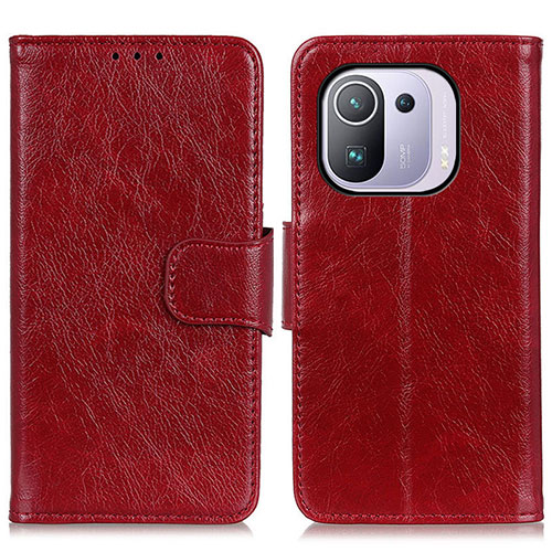 Leather Case Stands Flip Cover N05P Holder for Xiaomi Mi 11 Pro 5G Red