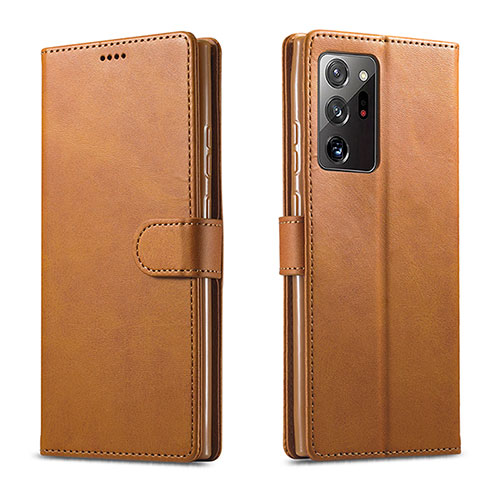 Leather Case Stands Flip Cover N08 Holder for Samsung Galaxy Note 20 Ultra 5G Light Brown