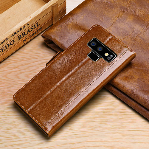Leather Case Stands Flip Cover P01 Holder for Samsung Galaxy Note 9 Orange