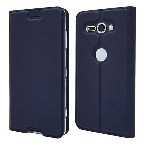 Leather Case Stands Flip Cover P01 Holder for Sony Xperia XZ2 Compact Blue