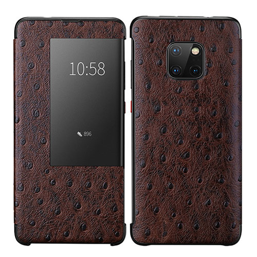 Leather Case Stands Flip Cover P02 Holder for Huawei Mate 20 Pro Brown