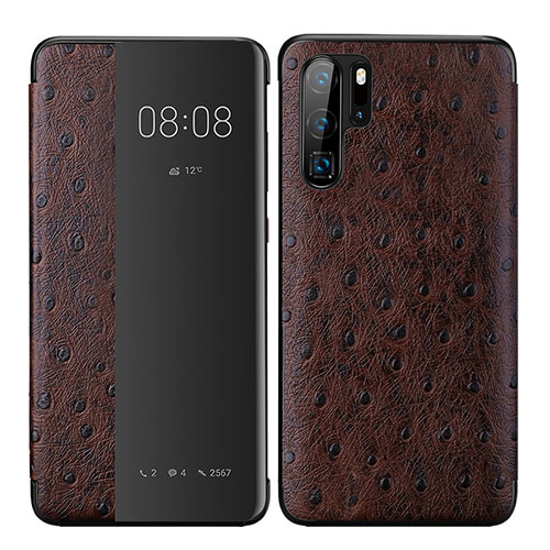 Leather Case Stands Flip Cover P02 Holder for Huawei P30 Pro Brown