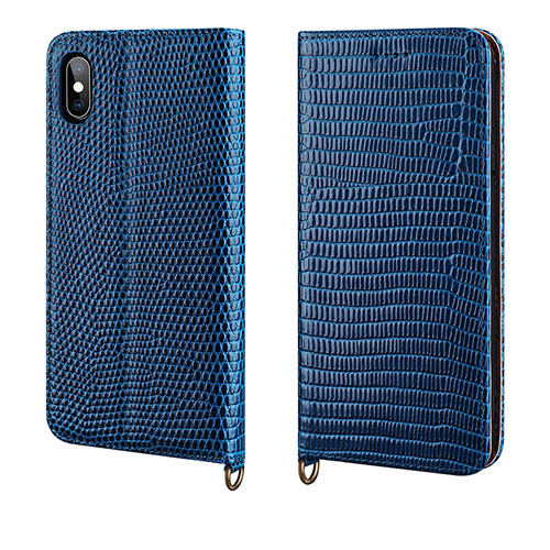 Leather Case Stands Flip Cover P03 Holder for Apple iPhone X Blue