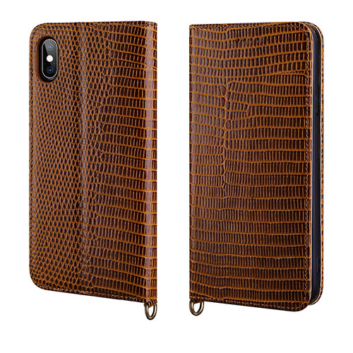 Leather Case Stands Flip Cover P03 Holder for Apple iPhone X Brown