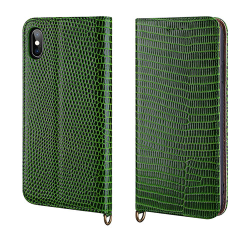 Leather Case Stands Flip Cover P03 Holder for Apple iPhone X Green