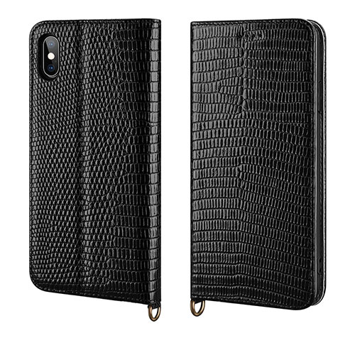 Leather Case Stands Flip Cover P03 Holder for Apple iPhone Xs Black