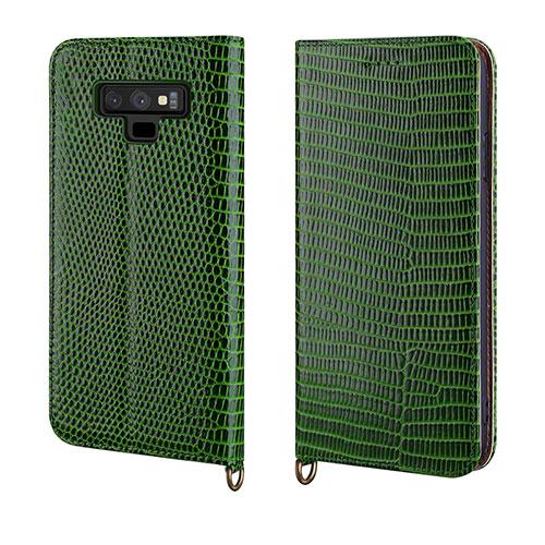 Leather Case Stands Flip Cover P04 Holder for Samsung Galaxy Note 9 Green