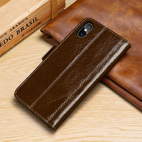 Leather Case Stands Flip Cover P05 Holder for Apple iPhone X Brown