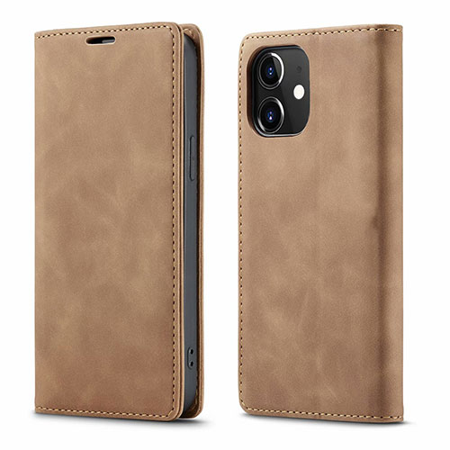 Leather Case Stands Flip Cover T01 Holder for Apple iPhone 12 Light Brown