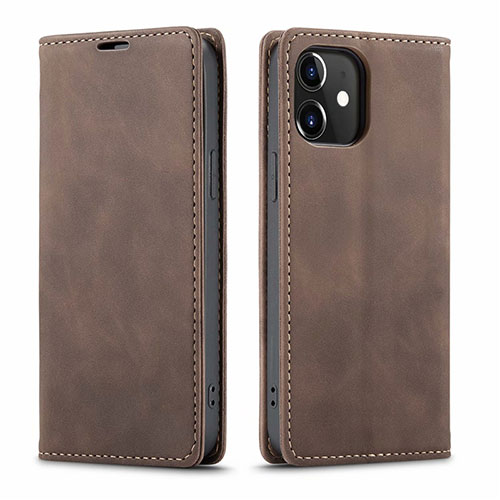 Leather Case Stands Flip Cover T01 Holder for Apple iPhone 12 Mini Brown