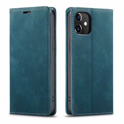 Leather Case Stands Flip Cover T01 Holder for Apple iPhone 12 Mini Cyan
