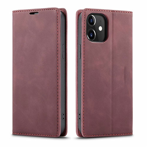 Leather Case Stands Flip Cover T01 Holder for Apple iPhone 12 Mini Red Wine
