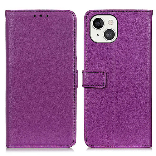 Leather Case Stands Flip Cover T01 Holder for Apple iPhone 14 Purple