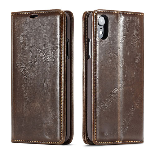 Leather Case Stands Flip Cover T01 Holder for Apple iPhone XR Brown