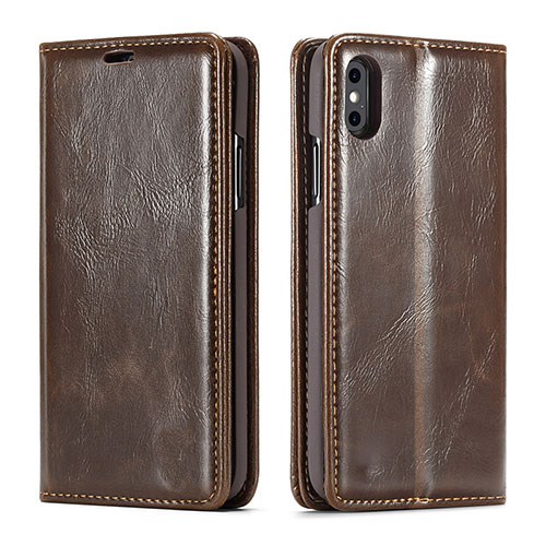 Leather Case Stands Flip Cover T01 Holder for Apple iPhone Xs Max Brown