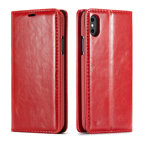 Leather Case Stands Flip Cover T01 Holder for Apple iPhone Xs Max Red