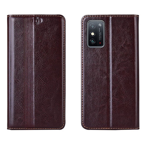 Leather Case Stands Flip Cover T01 Holder for Huawei Honor X10 Max 5G Brown