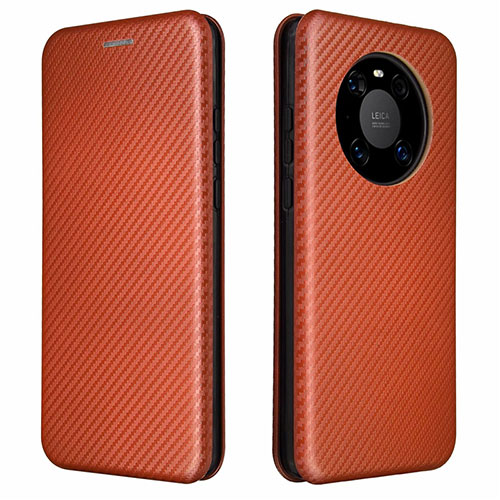 Leather Case Stands Flip Cover T01 Holder for Huawei Mate 40 Pro Brown