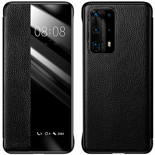 Leather Case Stands Flip Cover T01 Holder for Huawei P40 Pro+ Plus Black