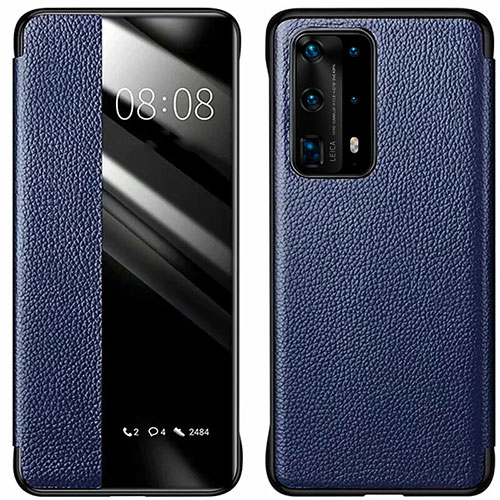 Leather Case Stands Flip Cover T01 Holder for Huawei P40 Pro+ Plus Blue