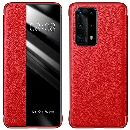Leather Case Stands Flip Cover T01 Holder for Huawei P40 Pro+ Plus Red