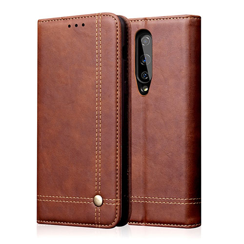 Leather Case Stands Flip Cover T01 Holder for OnePlus 8 Brown