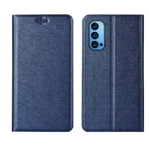 Leather Case Stands Flip Cover T01 Holder for Oppo Reno4 5G Blue
