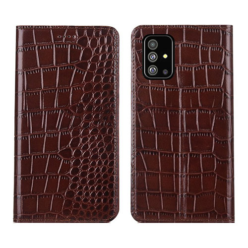 Leather Case Stands Flip Cover T01 Holder for Samsung Galaxy A51 5G Brown
