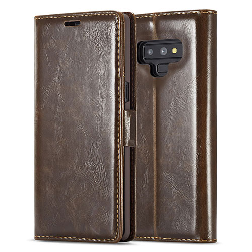 Leather Case Stands Flip Cover T01 Holder for Samsung Galaxy Note 9 Brown