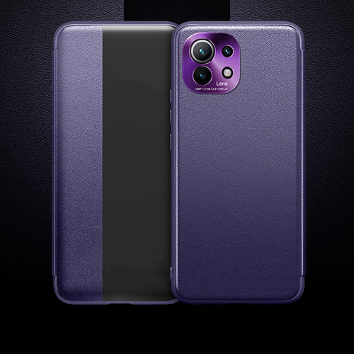 Leather Case Stands Flip Cover T01 Holder for Xiaomi Mi 11 5G Purple