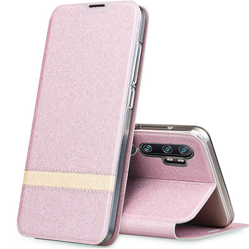 Leather Case Stands Flip Cover T01 Holder for Xiaomi Mi Note 10 Pro Rose Gold