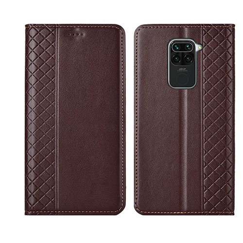 Leather Case Stands Flip Cover T01 Holder for Xiaomi Redmi 10X 4G Brown