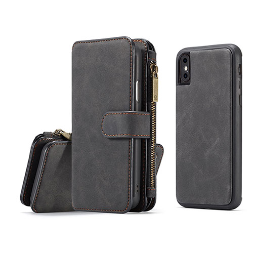 Leather Case Stands Flip Cover T02 Holder for Apple iPhone Xs Max Black