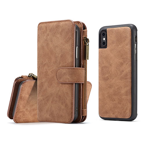 Leather Case Stands Flip Cover T02 Holder for Apple iPhone Xs Max Orange