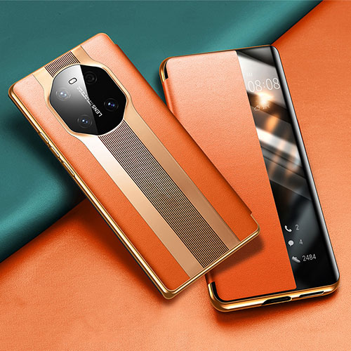 Leather Case Stands Flip Cover T02 Holder for Huawei Mate 40 Orange
