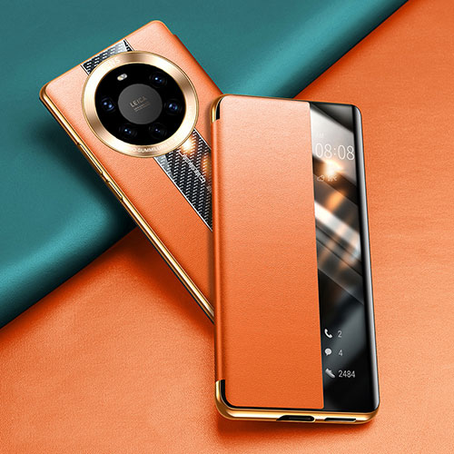 Leather Case Stands Flip Cover T02 Holder for Huawei Mate 40 Pro+ Plus Orange