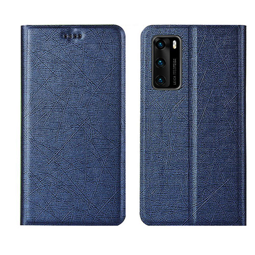 Leather Case Stands Flip Cover T02 Holder for Huawei P40 Blue