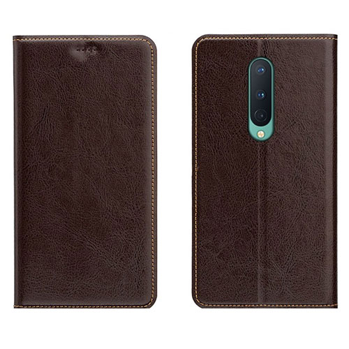 Leather Case Stands Flip Cover T02 Holder for OnePlus 8 Brown