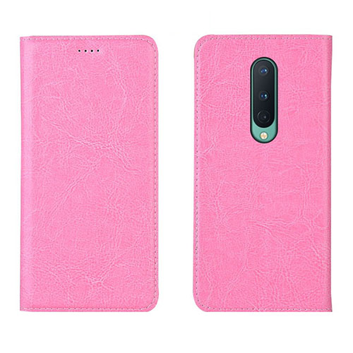 Leather Case Stands Flip Cover T02 Holder for OnePlus 8 Pink