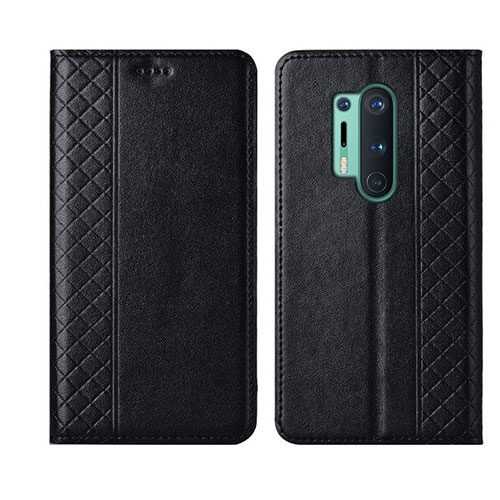 Leather Case Stands Flip Cover T02 Holder for OnePlus 8 Pro Black