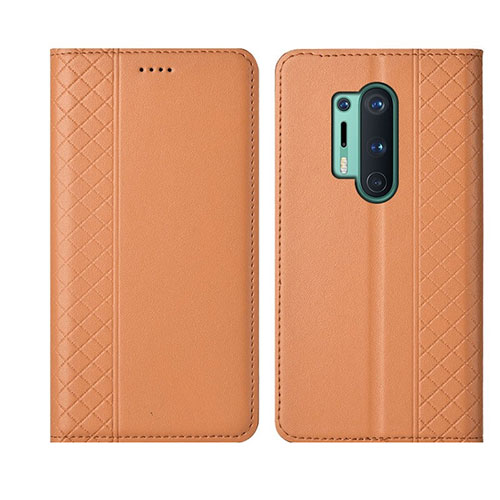 Leather Case Stands Flip Cover T02 Holder for OnePlus 8 Pro Orange