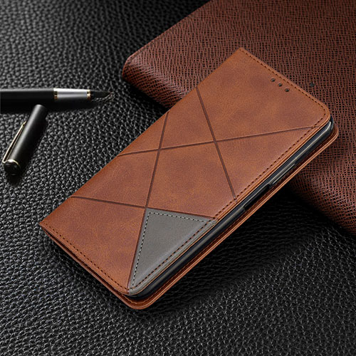 Leather Case Stands Flip Cover T02 Holder for Oppo A92 Brown