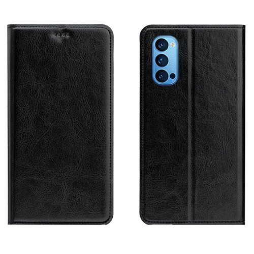 Leather Case Stands Flip Cover T02 Holder for Oppo Reno4 5G Black