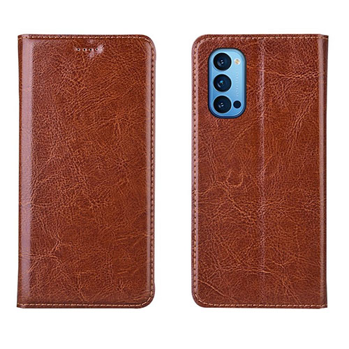 Leather Case Stands Flip Cover T02 Holder for Oppo Reno4 5G Brown