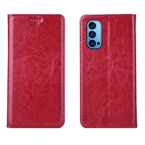 Leather Case Stands Flip Cover T02 Holder for Oppo Reno4 5G Red