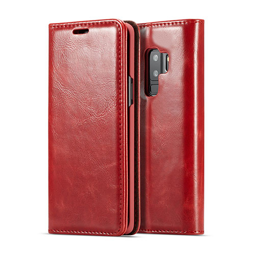 Leather Case Stands Flip Cover T02 Holder for Samsung Galaxy S9 Plus Red