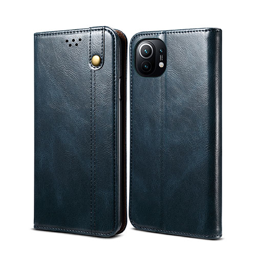 Leather Case Stands Flip Cover T02 Holder for Xiaomi Mi 11 Lite 4G Blue