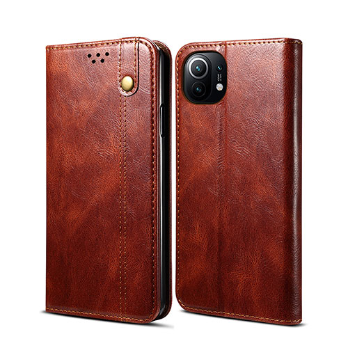 Leather Case Stands Flip Cover T02 Holder for Xiaomi Mi 11 Lite 4G Brown