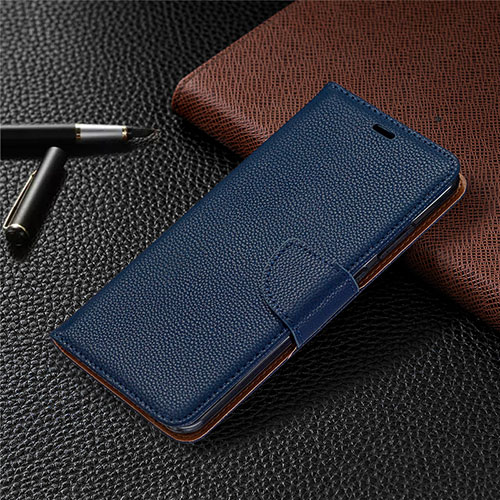 Leather Case Stands Flip Cover T02 Holder for Xiaomi Redmi Note 9 Blue