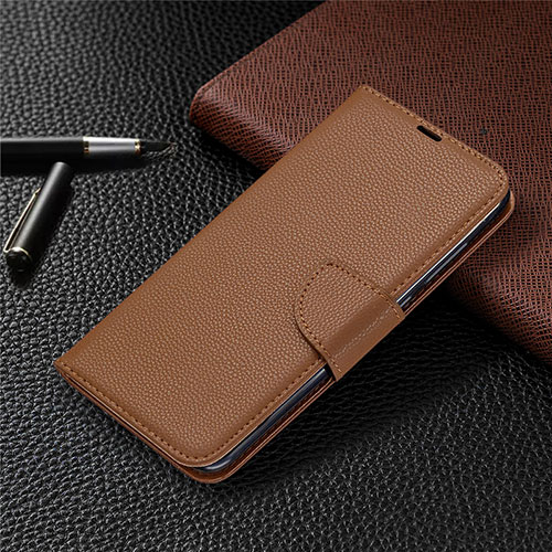 Leather Case Stands Flip Cover T02 Holder for Xiaomi Redmi Note 9 Brown